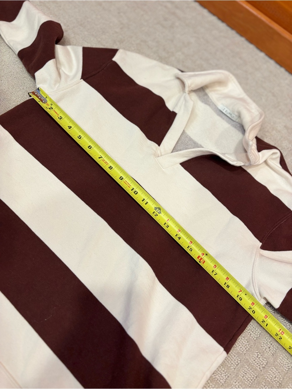 Z Supply Rugby Brown Stripe 100% Cotton Brushed Fleece Henley Women's Medium - Picture 7 of 9